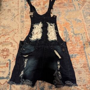 Distressed Denim Overalls